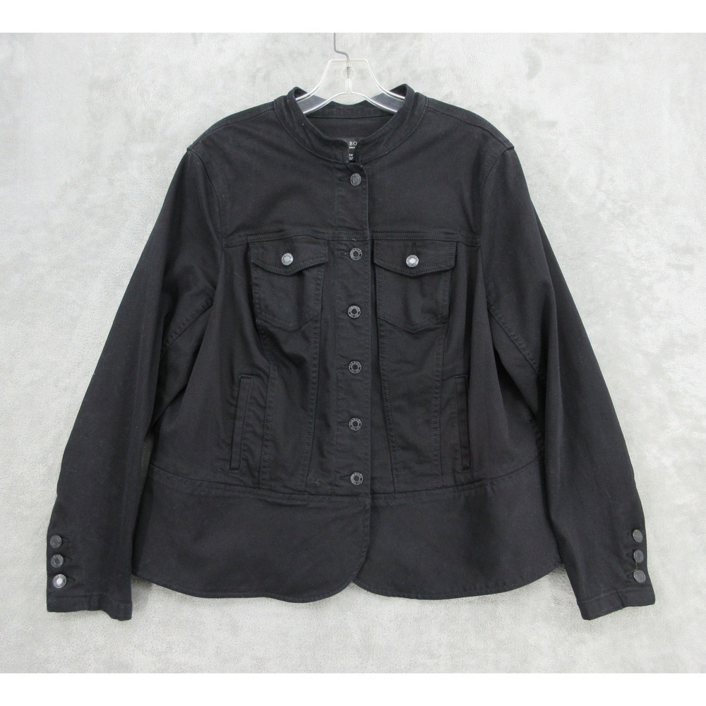 Talbots Jean Jacket Womens 12 W Black Denim Button Front Pockets Stretch Casual